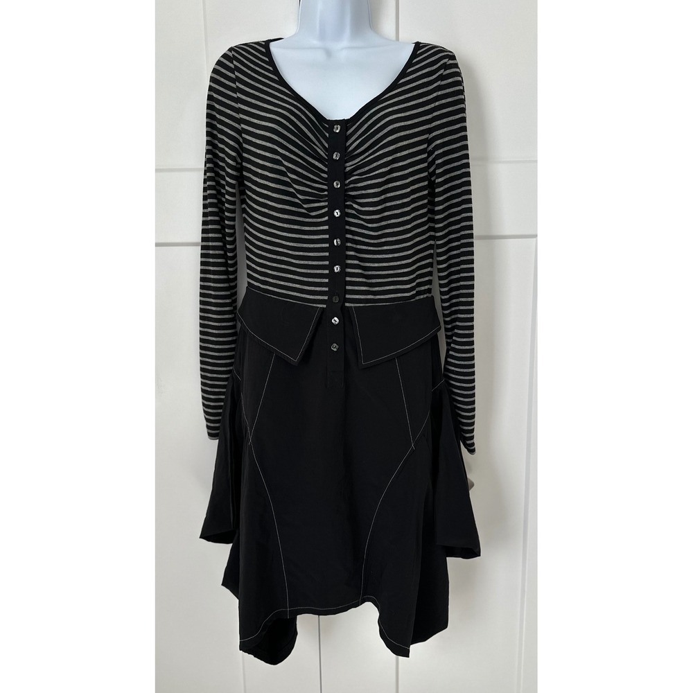 Dzhavael Couture Striped Mixed Media Asymmetrical Lagenlook Dress S